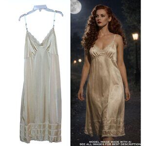 Y2K Underscore Midi Slip Dress 40 Cream Lace Trim Tiered Romantic Minimalist